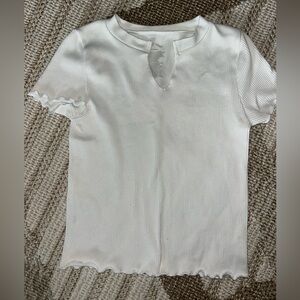 White Ribbed Short Sleeve Top